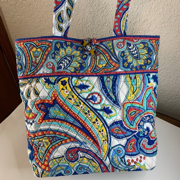 Vera Bradley Handbags - Vera Bradley Red Blue Yellow White Paisley Print Work Book Shoulder Tote Bag